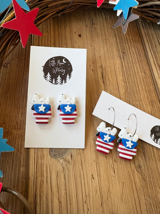 Patriotic Snoopy Clay Earrings, Magnet, and Pin
