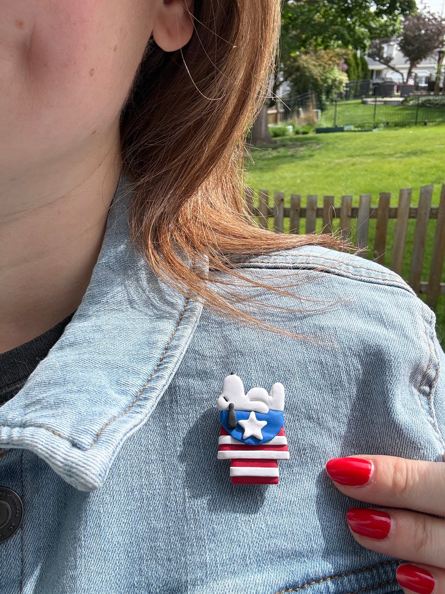 Patriotic Snoopy Clay Earrings, Magnet, and Pin